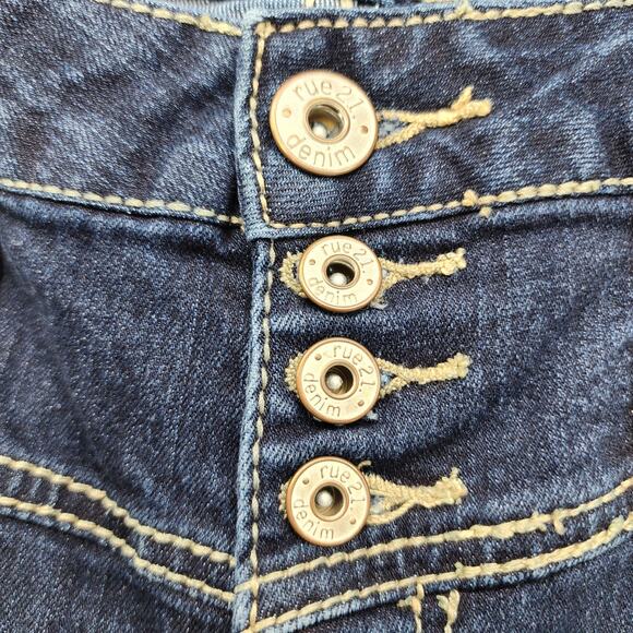 Vintage Y2K Rue 21 Jeans Womens 9/10 High Waisted Crop Multi Button Dark Wash - Picture 2 of 12